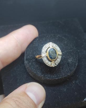 anello Art Decò oro 18k diamanti e zaffiro 