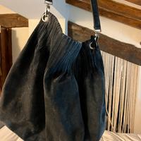 Borsa blu scamosciata