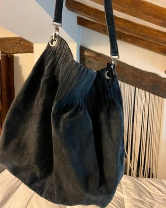 Borsa blu scamosciata