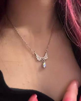 Collana ali d’angelo con goccia di pietra lunare