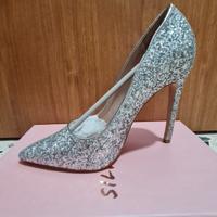 Decolletè glitter argento con tacco spillo alto 37