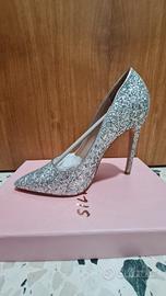 Decolletè glitter argento con tacco spillo alto 37