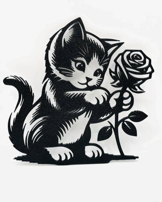 WAll Art Gattino con Rosa stampa 3D Idea Originale