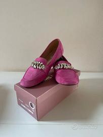 Mocassini ballerine donna strass gioiello rosa 38