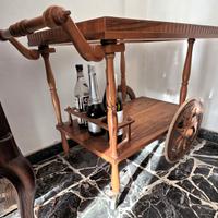 carrello porta vivande e bottiglie in legno olivo