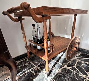 carrello porta vivande e bottiglie in legno olivo