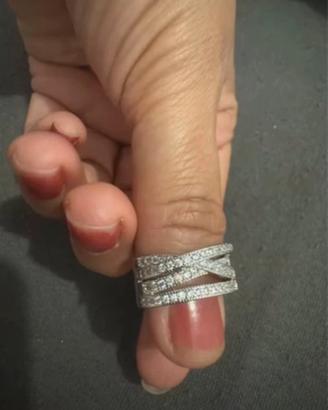 Anello "Cross Over" in Argento 925 e Zirconi