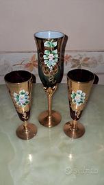 Tre bicchieri vintage in vetro di murano