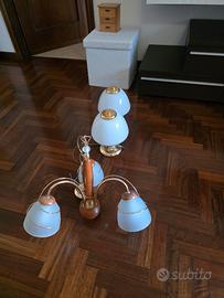 lampadario e bajour legno/ottone