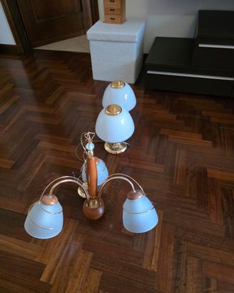 lampadario e bajour legno/ottone