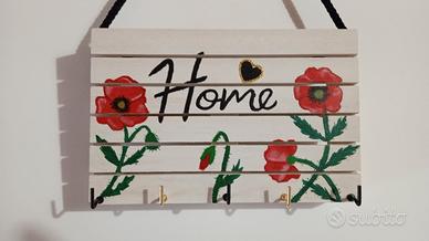 Portachiavi da muro PAPAVERI rossi legno