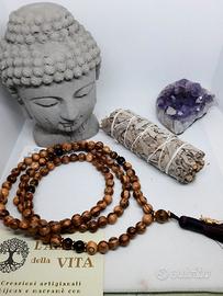 Japamala in legno di noce ossidiana e occhio di ti