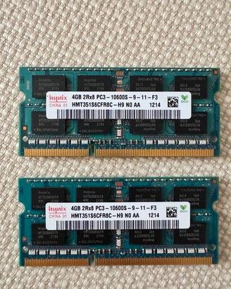 2 banchi RAM Hynix 4GB 2Rx8 PC3 10600s (8GB tot)