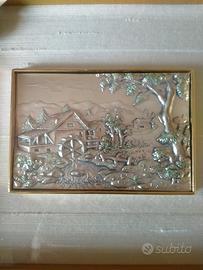 Quadro in bassorilievo su lastra d'argento 925