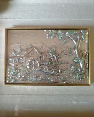Quadro in bassorilievo su lastra d'argento 925