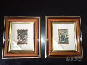 coppia quadri cromolitografia d'arte argento 999