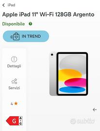 NUOVO-APPLE iPad A16 11'' Wi-Fi 128GB Argento