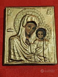 Icona Sacra Madonna con Bambino in Argento 925 