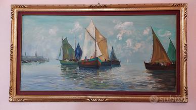 Quadro olio su tela - "Barche di pescatori"