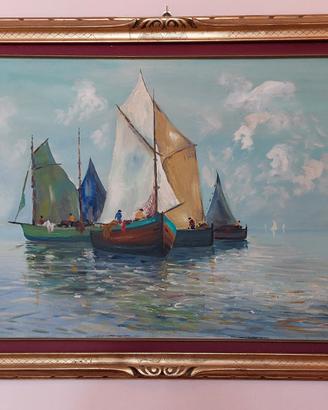 Quadro olio su tela - "Barche di pescatori"