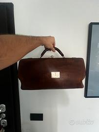 Borsa antica in vera pelle, grande formato, ~50cm