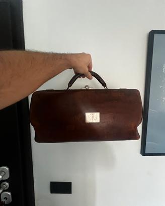 Borsa antica in vera pelle, grande formato, ~50cm