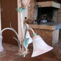Lampadario ferro battuto e vetro