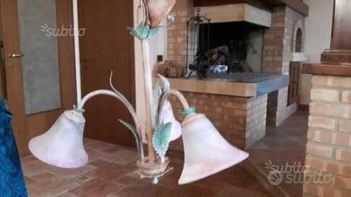 Lampadario ferro battuto e vetro