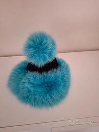 cappello donna 100% lana merinos con pelo turchese