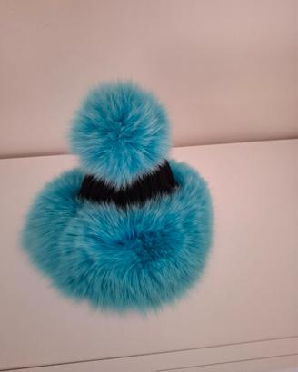 cappello donna 100% lana merinos con pelo turchese