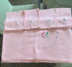 Stupenda Tovaglia e 12 Tovaglioli Rosa antica