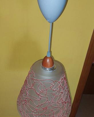 Lampadario Moderno Vetro Satinato e Legno - Decori