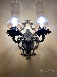 N.4 COPPIE APPLIQUE E LAMPADARIO IN BRONZO DORATO