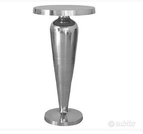 Tavolino alto da bar tondo in metallo argento.