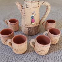 caffettiera + 6 tazze ceramica e sughero SARDEGNA