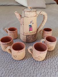 caffettiera + 6 tazze ceramica e sughero SARDEGNA
