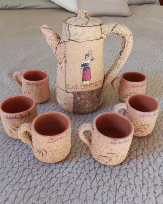 caffettiera + 6 tazze ceramica e sughero SARDEGNA