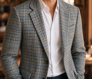 Blazer pura lana vergine pied de poule blu