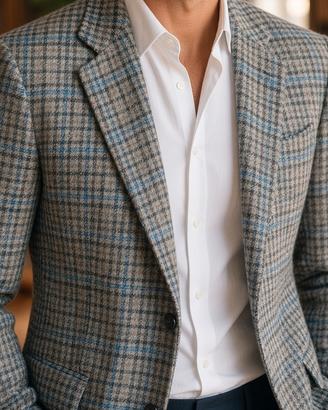 Blazer pura lana vergine pied de poule blu