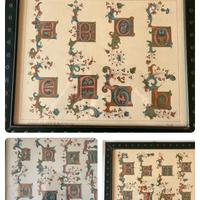 Vintage 3 Stampe, Alfabeto Medievale Cornice/Vetro