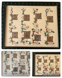 Vintage 3 Stampe, Alfabeto Medievale Cornice/Vetro