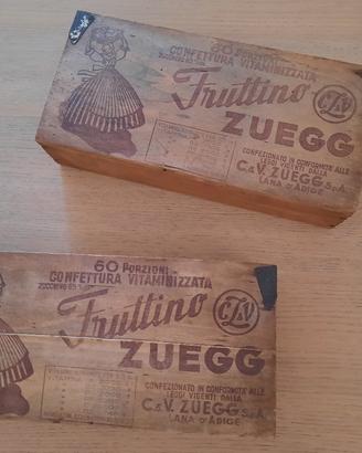 2 vecchie scatole in legno Fruttino Zuegg
