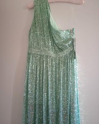 abito cerimonia paillettes verde acqua