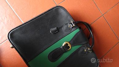 Valigia Vintage FRANZI in Pelle Nera e Verde '70