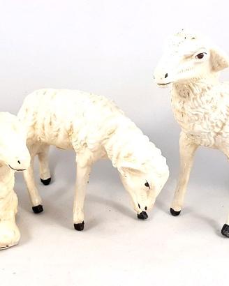 Statua Pecore Agnelli Presepe Cartapesta 35 cm