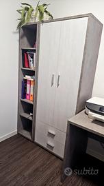 Mobile armadio a 2 ante con cassetti + Libreria