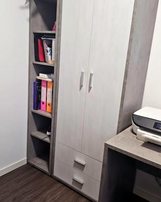 Mobile armadio a 2 ante con cassetti + Libreria