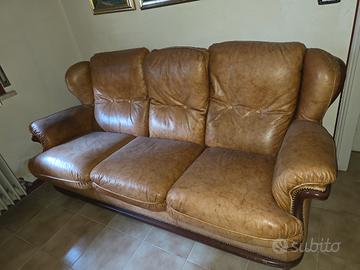 splendido divano e 2 poltrone vintage pelle legno