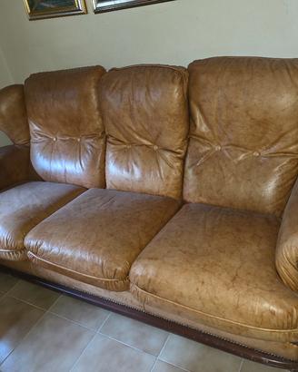 splendido divano e 2 poltrone vintage pelle legno