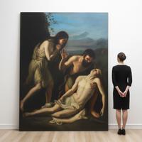 Antico Dipinto  Raffigurante Adamo ed Eva con Abel